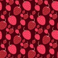 Seamless vector strawberry pattern. Berry on dark background.