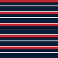 Seamless vector stripe nautical pattern with colored horizontal parallel stripes red, navy and white background