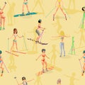 Seamless vector textile pattern with women skiing and snowboarding in bikini Royalty Free Stock Photo