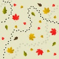 Seamless vector texture of footprints of wild animals in the autumn forest among the leaves. Vector