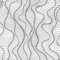 Seamless vector texture of smooth vertical lines in the form of waves painted with horizontal stripes.Linear black