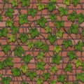 Seamless vector of a wall made of red bricks twisted with ivy