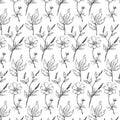 Seamless vector vintage pattern with Victorian bouquet of black flowers on a white background. Garden roses, tulips