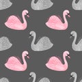 Seamless vector watercolor beautiful swans pattern