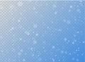 Seamless vector white snowfall effect on blue transparent horizontal background. Overlay snow flake Christmas or New Year winter Royalty Free Stock Photo