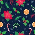 Seamless vector winter cute pattern with different bright holiday elements