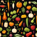 Seamless vegetable stalks and intricate details.Carrots, garlic, turnips and more by Generative AI