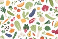 Seamless vegetarian pattern with healthy vegetables and fresh green food on white background. Repeatable texture design Royalty Free Stock Photo