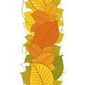 Seamless vertical border with colorful autumn leaves and silhouettes for bright season design. Abstract tree leaves. Fall Royalty Free Stock Photo