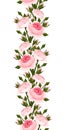 Seamless vertical border with pink roses. Vector illustration.