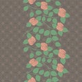 Seamless vertical lace pattern with roses. Vector background.