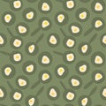 Seamless vetor pattern with fried eggs, pans and plates