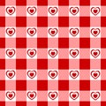 Seamless vichy pattern with hearts. Checkered texture for Valentine day picnic blanket, tablecloth, plaid. Fabric Royalty Free Stock Photo