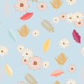 Seamless vintage background pattern with autumn leaves, flowers, fern and herbs Royalty Free Stock Photo