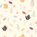 Seamless vintage background pattern with autumn leaves, flowers, fern and herbs. Royalty Free Stock Photo