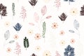 Seamless vintage background pattern with autumn leaves, flowers, fern and herbs.