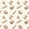 Vintage Bakery Seamless Pattern with Bread, Croissants and Flour Elements Royalty Free Stock Photo