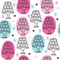 Seamless vintage cake pattern vector illustration