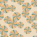 Seamless vintage colorful wind turbine on beige background, fashion textile or wallpaper, vector illustration