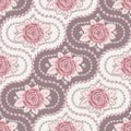 Damask pattern with with pale pink vintage roses