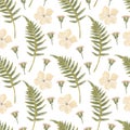 Seamless vintage design with dried fern and herbarium flowers