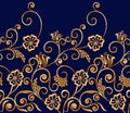 Seamless vintage floral border on blue background Royalty Free Stock Photo