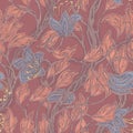 Seamless vintage floral brown and blue pattern Royalty Free Stock Photo