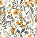 Seamless Vintage Floral Pattern with Delicate Botanical Illustration