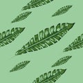 Tropical banana green leaves seamless pattern pink background. Exotic wallpaper. Royalty Free Stock Photo