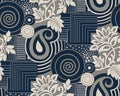 Seamless vintage floral pattern with geometrical shapes Royalty Free Stock Photo