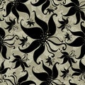 Seamless vintage grunge floral pattern with lilly