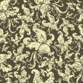 Seamless vintage grunge floral pattern with orchid Royalty Free Stock Photo