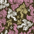 Seamless vintage grunge floral pattern with orchid Royalty Free Stock Photo