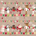 Seamless vintage light beige pattern with traditional Christmas flags