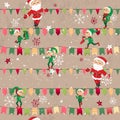 Seamless vintage light beige pattern with traditional Christmas flags