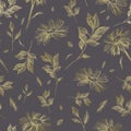 Seamless vintage pattern with chamomile and branch