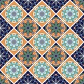 Seamless vintage pattern with an effect of attrition. Patchwork tiles. Hand drawn seamless abstract pattern from tiles