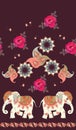 Seamless vintage pattern with funny indian elephant, flower mandala, rose and paisley.