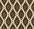Seamless vintage pattern with gold rhombuses, chains, beads. Geometric grid. Royalty Free Stock Photo