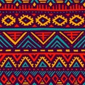 Seamless vintage pattern. Grungy texture. Ethnic and tribal motifs. Blue, orange, red and purple colors. Vector illustration Royalty Free Stock Photo