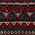 Seamless vintage pattern. Grungy texture. Ethnic and tribal motifs. Blue, yellow, red and purple colors. Vector illustration Royalty Free Stock Photo