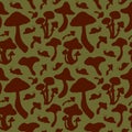 Seamless vintage pattern of mushrooms silhouette on brown background Royalty Free Stock Photo