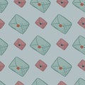 Seamless vintage pattern in pale palette with postal letters. Flat correspondence artwork