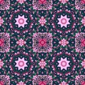 Seamless vintage pattern with violets and butterflies and pink stars Royalty Free Stock Photo