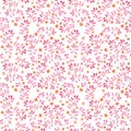 Seamless vintage pattern with watercolor pink leaves and retro tiny flowers. Watercolour