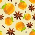 Seamless vintage polygon orange anise mulled wine pattern