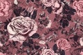 Seamless vintage retro roses pattern, ai generative illustration