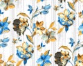 Seamless vintage watercolor floral design with leaves on white background for textile prints.