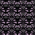 Seamless vintege damask moody vector pattern with butterflies and florals