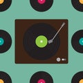 Seamless vinyl player and record pattern Royalty Free Stock Photo